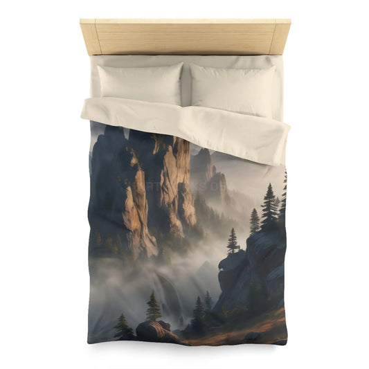 Misty Morning Mountaintop Landscape Microfiber Duvet Cover - Cozy Nature Bedding - Twin / Cream - Home Decor