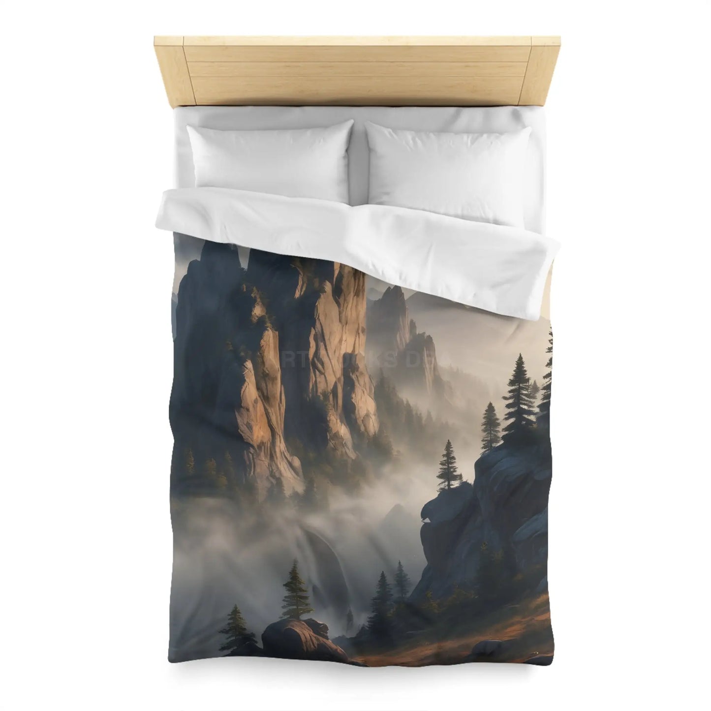 Misty Morning Mountaintop Landscape Microfiber Duvet Cover - Cozy Nature Bedding - Home Decor