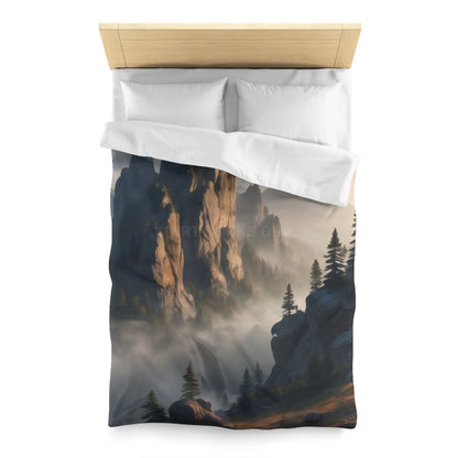 Misty Morning Mountaintop Landscape Microfiber Duvet Cover - Cozy Nature Bedding - Home Decor
