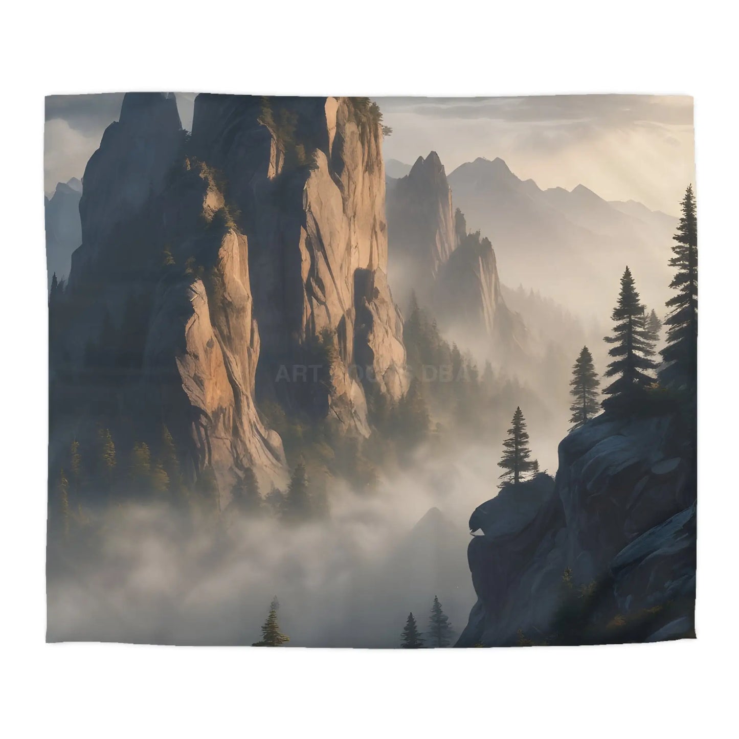 Misty Morning Mountaintop Landscape Microfiber Duvet Cover - Cozy Nature Bedding - King / White - Home Decor