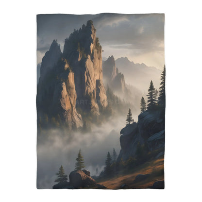 Misty Morning Mountaintop Landscape Microfiber Duvet Cover - Cozy Nature Bedding - Twin XL / Cream - Home Decor