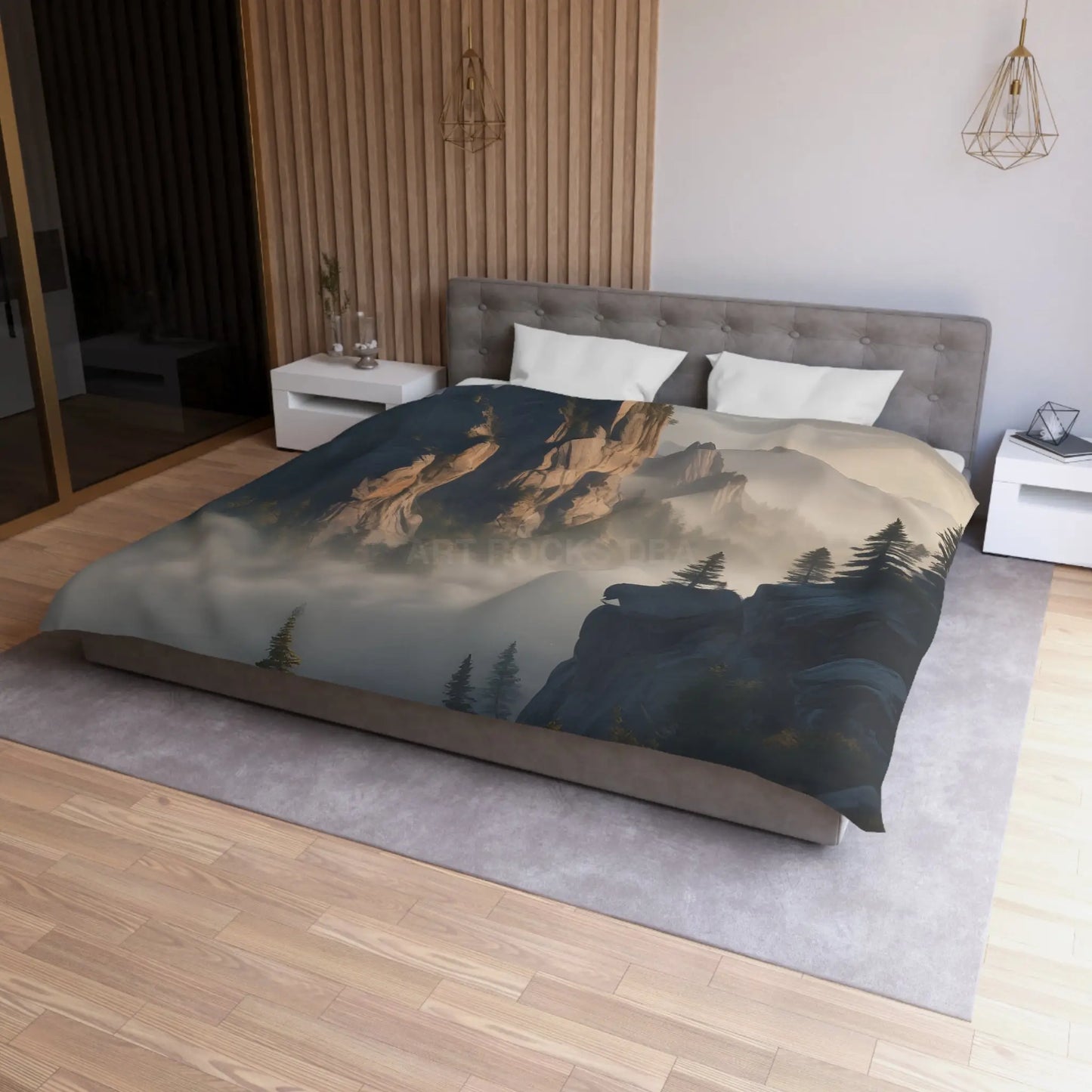 Misty Morning Mountaintop Landscape Microfiber Duvet Cover - Cozy Nature Bedding - Home Decor