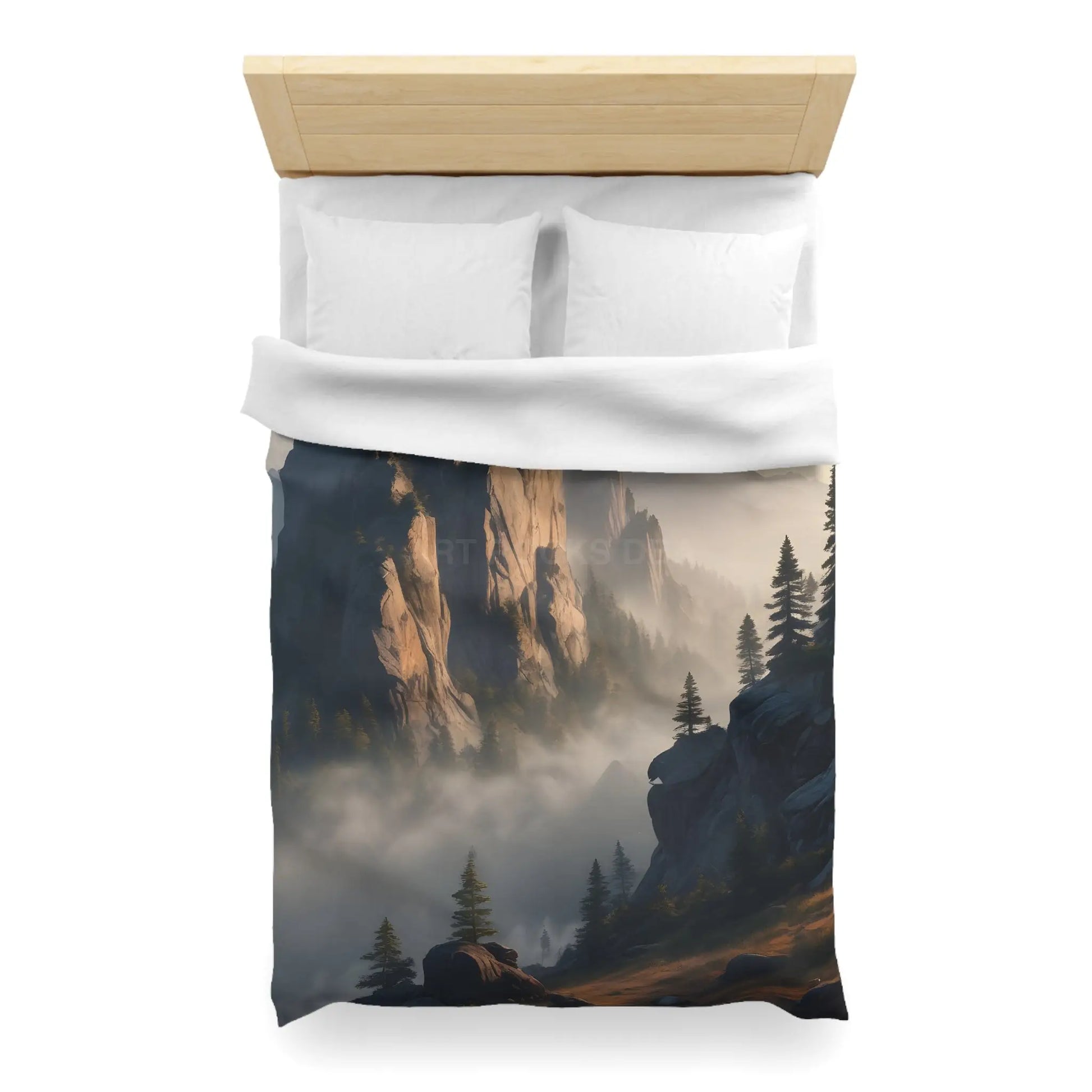 Misty Morning Mountaintop Landscape Microfiber Duvet Cover - Cozy Nature Bedding - Home Decor