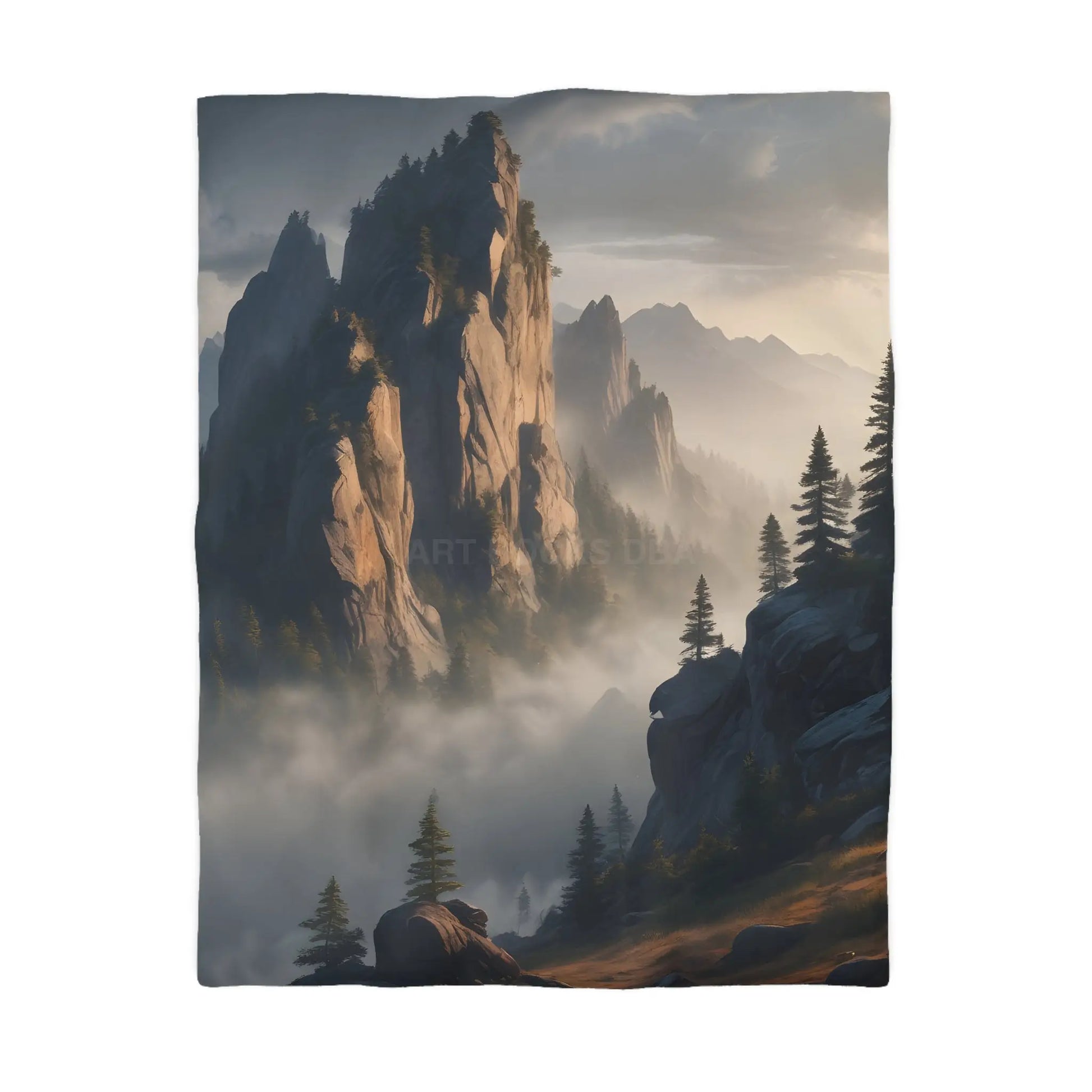 Misty Morning Mountaintop Landscape Microfiber Duvet Cover - Cozy Nature Bedding - Home Decor