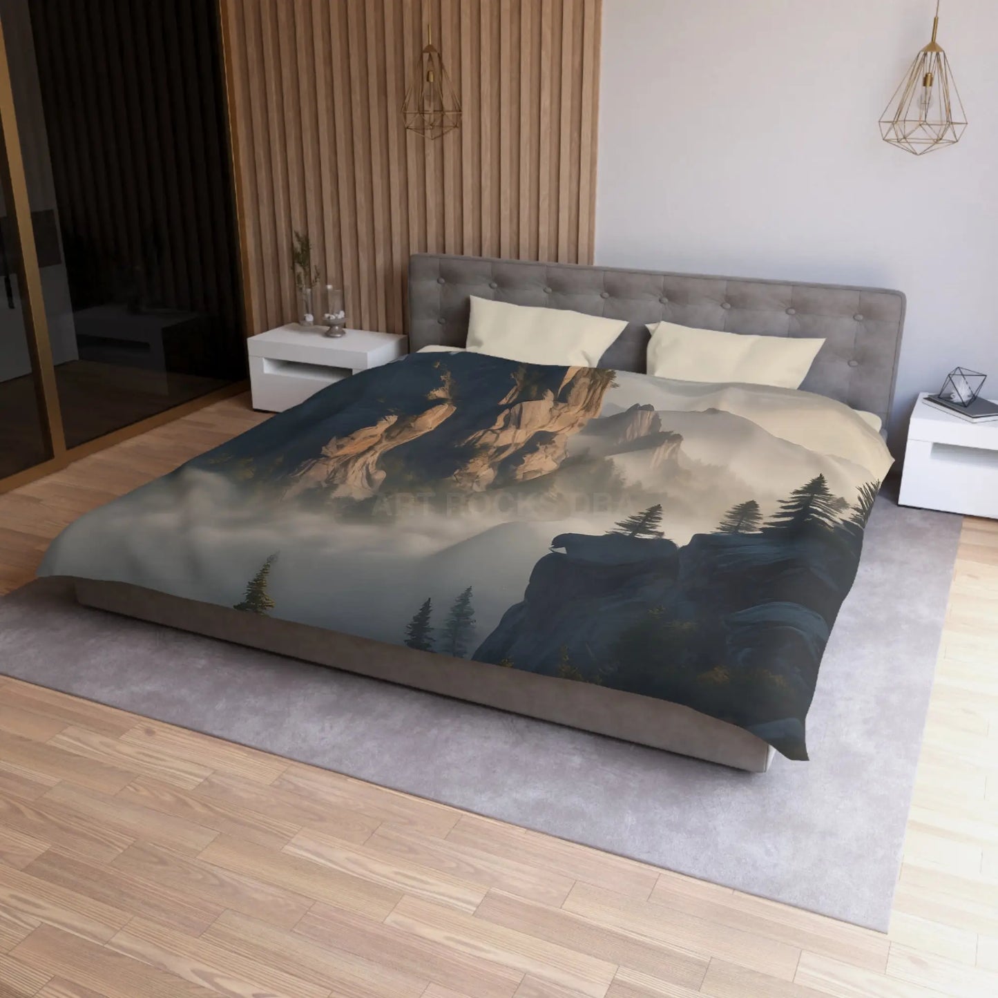 Misty Morning Mountaintop Landscape Microfiber Duvet Cover - Cozy Nature Bedding - Home Decor