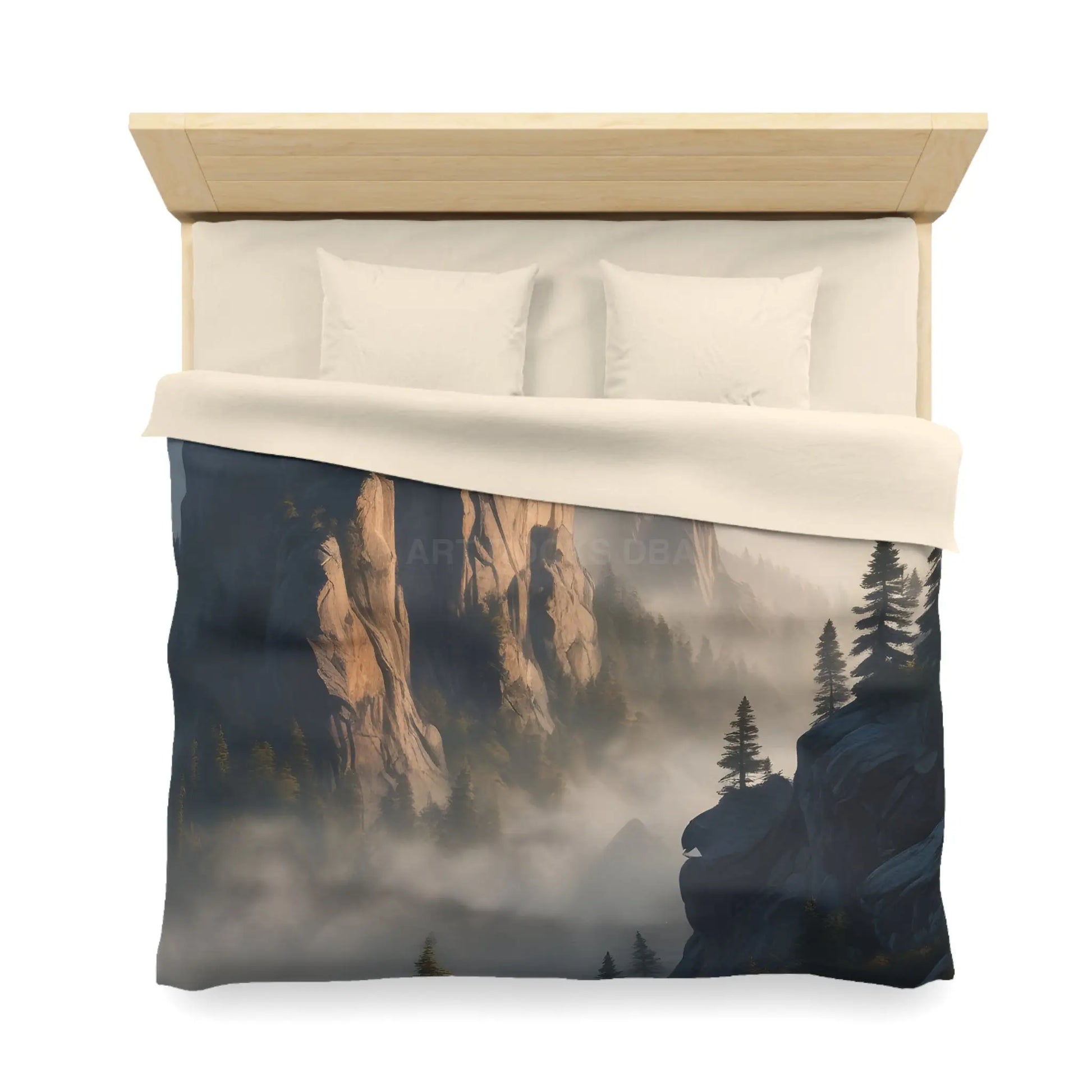 Misty Morning Mountaintop Landscape Microfiber Duvet Cover - Cozy Nature Bedding - Home Decor