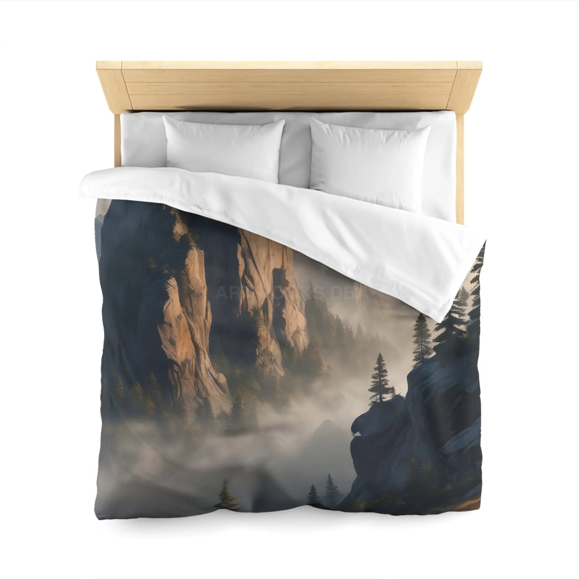 Misty Morning Mountaintop Landscape Microfiber Duvet Cover - Cozy Nature Bedding - Home Decor