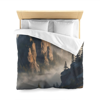 Misty Morning Mountaintop Landscape Microfiber Duvet Cover - Cozy Nature Bedding - Home Decor