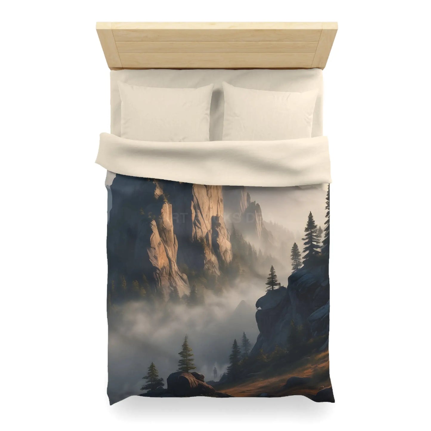 Misty Morning Mountaintop Landscape Microfiber Duvet Cover - Cozy Nature Bedding - Home Decor