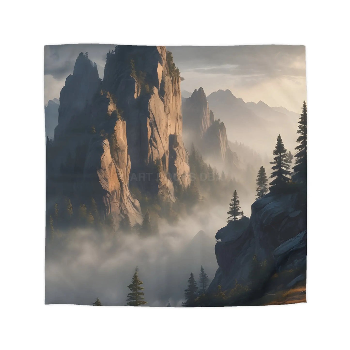 Misty Morning Mountaintop Landscape Microfiber Duvet Cover - Cozy Nature Bedding - Queen / White - Home Decor