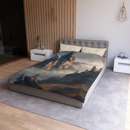 Misty Morning Mountaintop Landscape Microfiber Duvet Cover - Cozy Nature Bedding - Home Decor