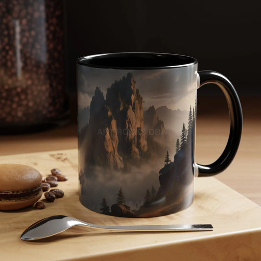 Misty Mountaintop Coffee Mug – Misty Peaks Accent Ceramic Mug (11/15oz) - 11oz / Black - Mug
