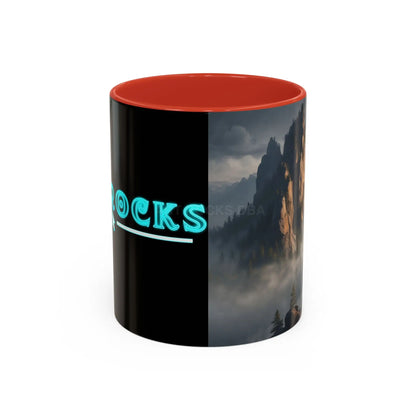 Misty Mountaintop Coffee Mug – Misty Peaks Accent Ceramic Mug (11/15oz) - 11oz / Red - Mug