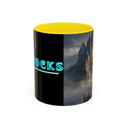 Misty Mountaintop Coffee Mug – Misty Peaks Accent Ceramic Mug (11/15oz) - 11oz / Yellow - Mug