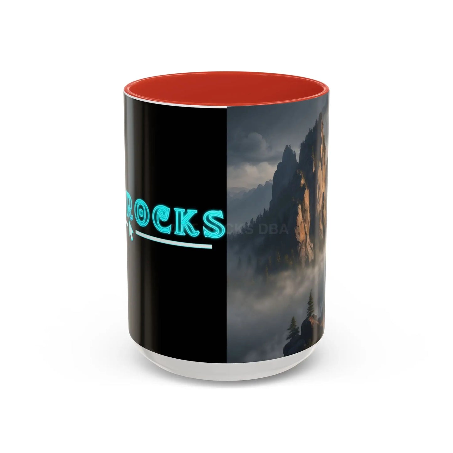 Misty Mountaintop Coffee Mug – Misty Peaks Accent Ceramic Mug (11/15oz) - 15oz / Red - Mug
