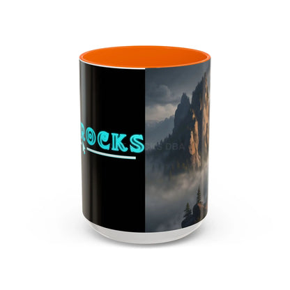 Misty Mountaintop Coffee Mug – Misty Peaks Accent Ceramic Mug (11/15oz) - 15oz / Orange - Mug