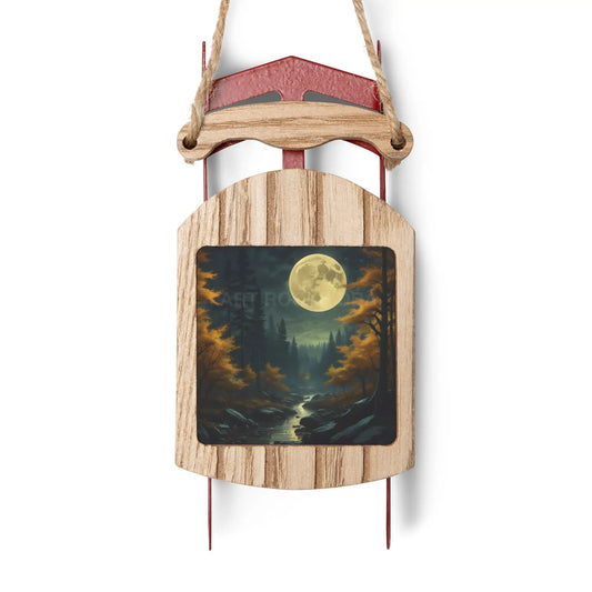 Moonlit Aspen Mountains Sled Ornament — Autumn Night Holiday Decor - 2.1’’ × 4.6’’ / 1 pc - Home Decor
