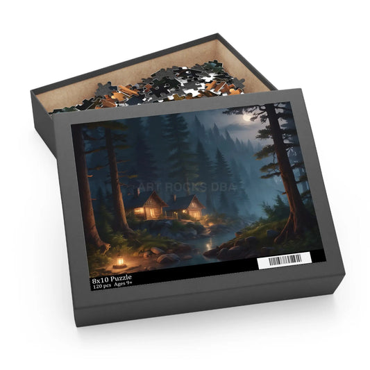 Moonlit Cabin Camping Jigsaw Puzzle — (120/252/500 pieces) - 10’’ × 8’’ (120 pcs) - Puzzle