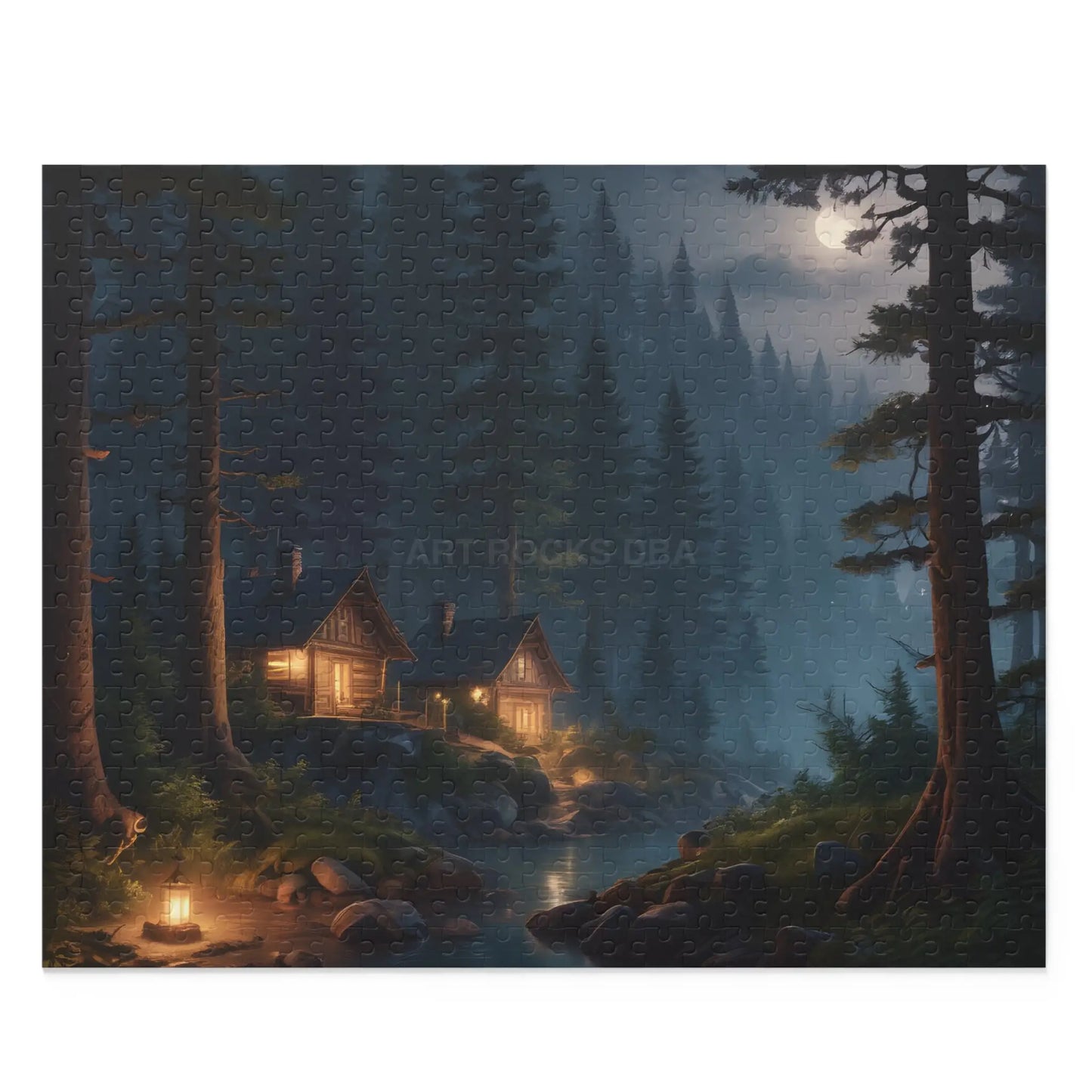 Moonlit Cabin Camping Jigsaw Puzzle — (120/252/500 pieces) - 20’’ × 16’’ (500 pcs) - Puzzle