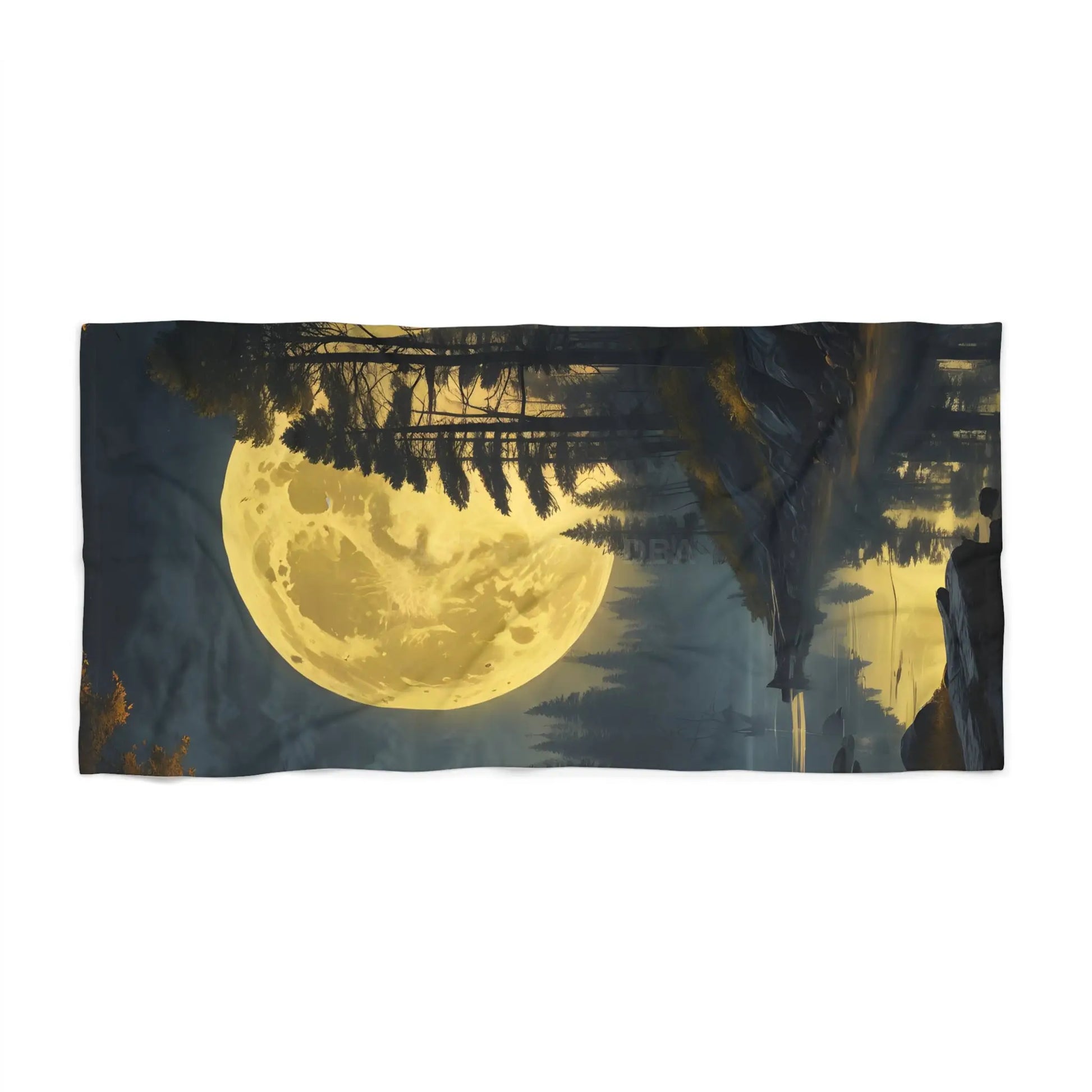 Moonlit Forest Beach Towel — Golden Full Moon Nightscape - Home Decor
