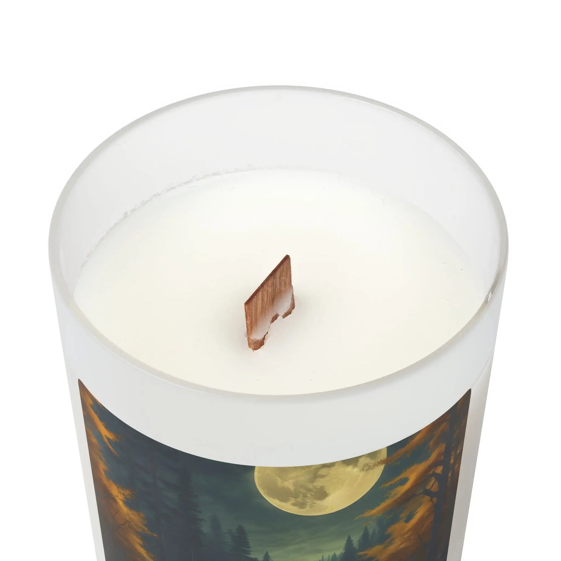 Moonlit Forest Candle — Frosted 11oz Wood-Lid Scented Candle (Full Moon Nightscape) - Home Decor