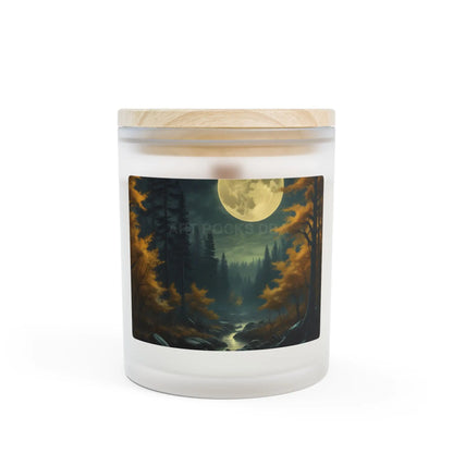 Moonlit Forest Candle — Frosted 11oz Wood-Lid Scented Candle (Full Moon Nightscape) - Home Decor