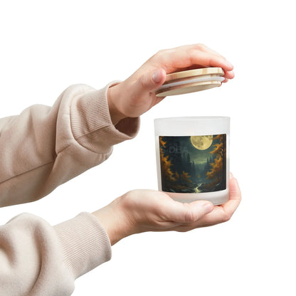 Moonlit Forest Candle — Frosted 11oz Wood-Lid Scented Candle (Full Moon Nightscape) - Home Decor
