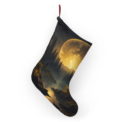Moonlit Forest Christmas Stocking — Golden Full Moon Holiday Decor - One size - Home Decor
