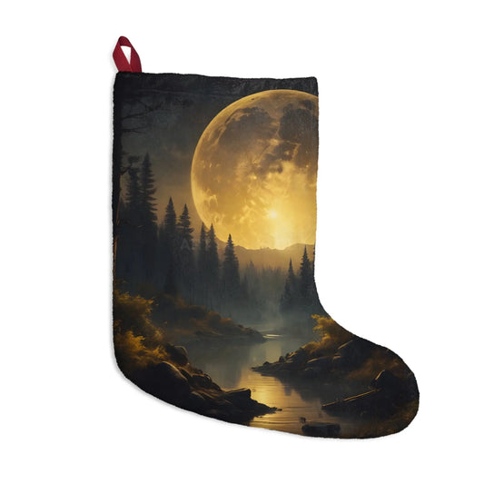 Moonlit Forest Christmas Stocking — Golden Full Moon Holiday Decor - One size - Home Decor