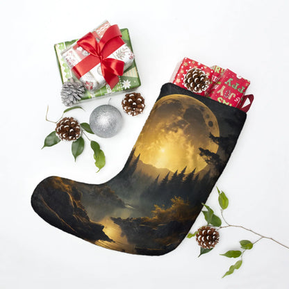 Moonlit Forest Christmas Stocking — Golden Full Moon Holiday Decor - One size - Home Decor