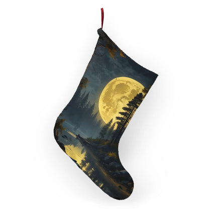 Moonlit Forest Christmas Stocking — Scenic Full Moon Holiday Stocking - One size - Home Decor
