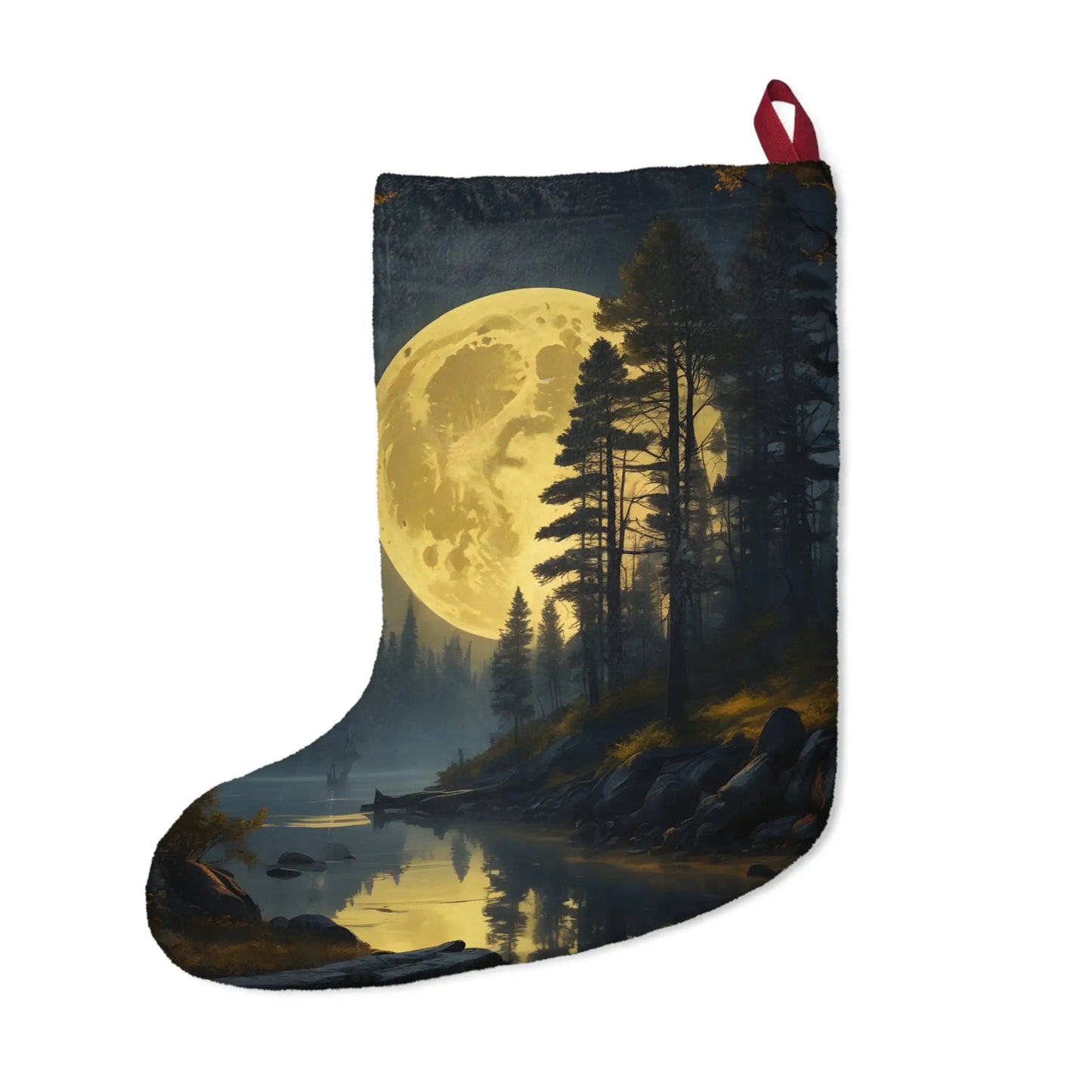 Moonlit Forest Christmas Stocking — Scenic Full Moon Holiday Stocking - One size - Home Decor