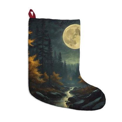 Moonlit Forest Christmas Stocking – Scenic Full Moon Holiday Stocking - One size - Home Decor