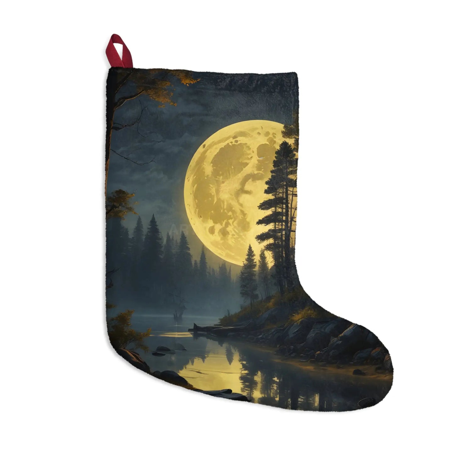 Moonlit Forest Christmas Stocking — Scenic Full Moon Holiday Stocking - One size - Home Decor