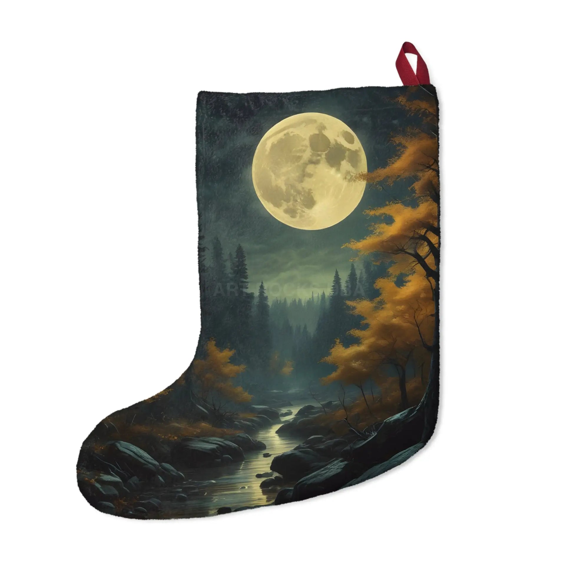 Moonlit Forest Christmas Stocking – Scenic Full Moon Holiday Stocking - One size - Home Decor