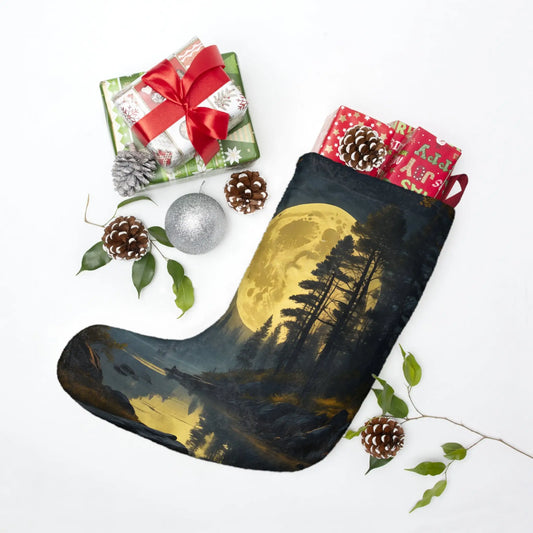Moonlit Forest Christmas Stocking — Scenic Full Moon Holiday Stocking - One size - Home Decor
