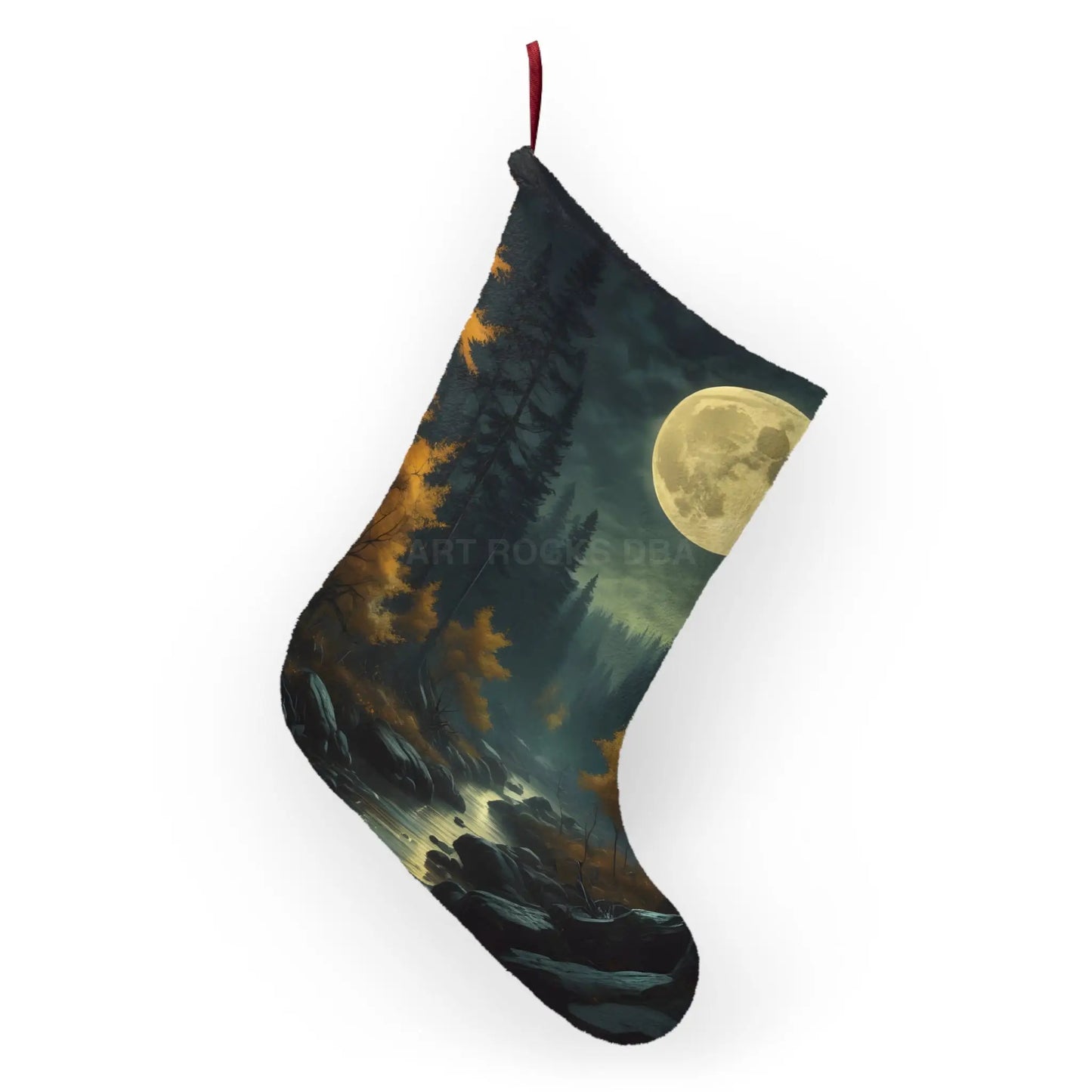 Moonlit Forest Christmas Stocking – Scenic Full Moon Holiday Stocking - One size - Home Decor