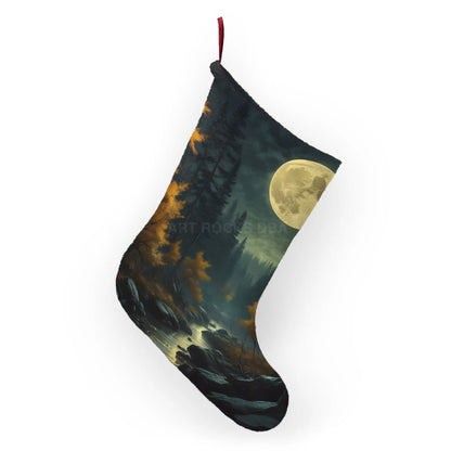Moonlit Forest Christmas Stocking – Scenic Full Moon Holiday Stocking - One size - Home Decor