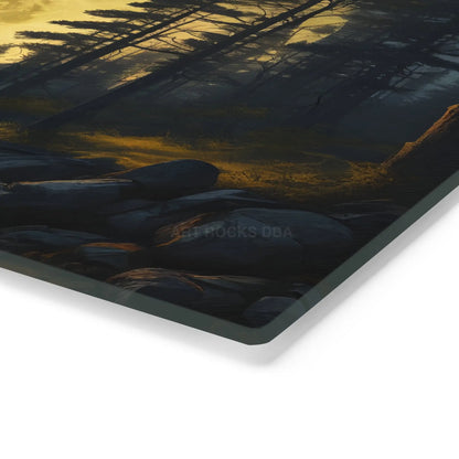 Moonlit Forest Cutting Board — Scenic Full Moon Lake Artwork - Home Decor