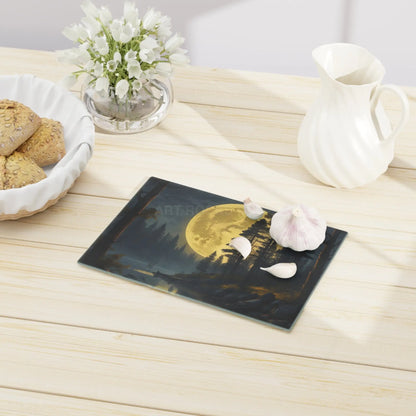 Moonlit Forest Cutting Board — Scenic Full Moon Lake Artwork - Home Decor
