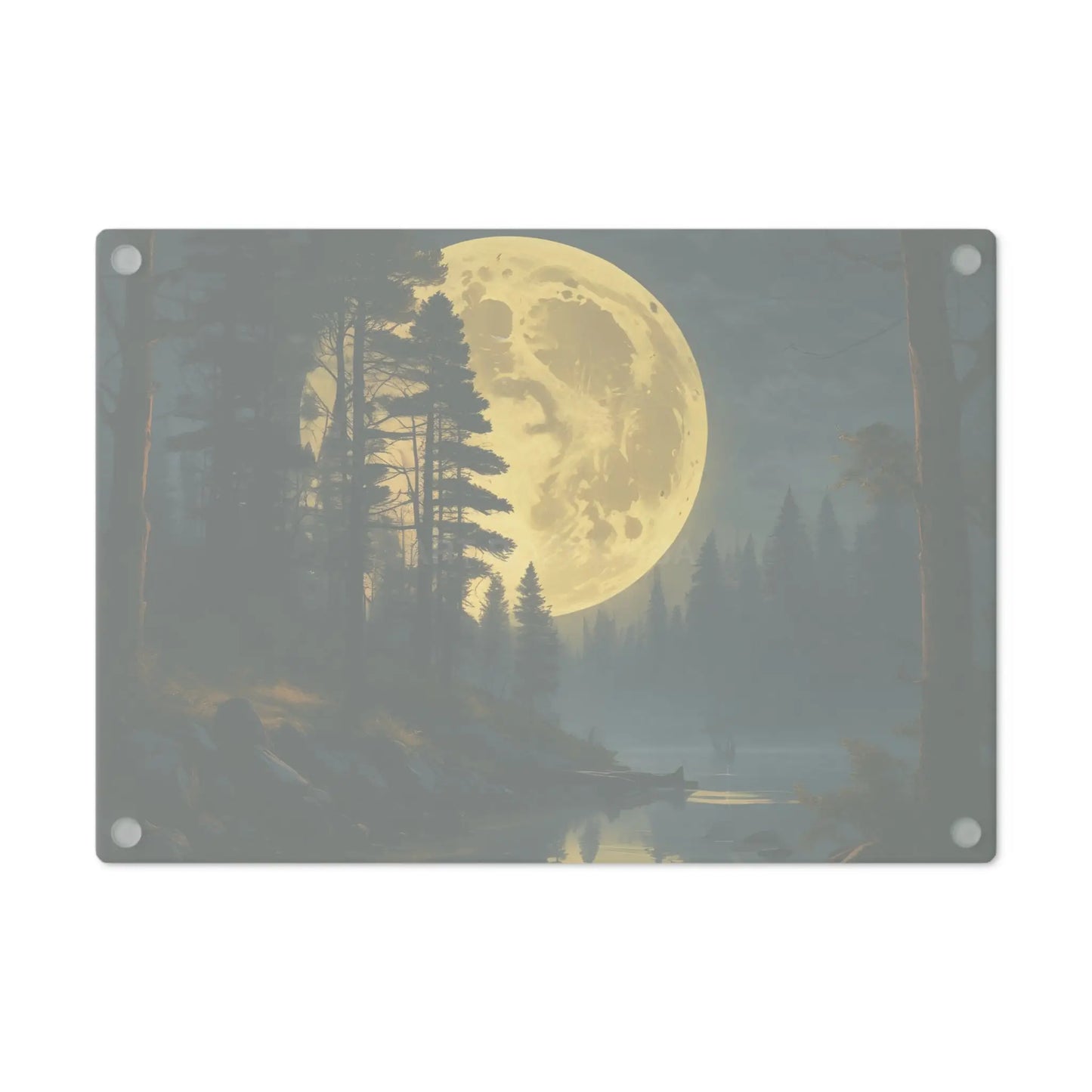 Moonlit Forest Cutting Board — Scenic Full Moon Lake Artwork - Home Decor