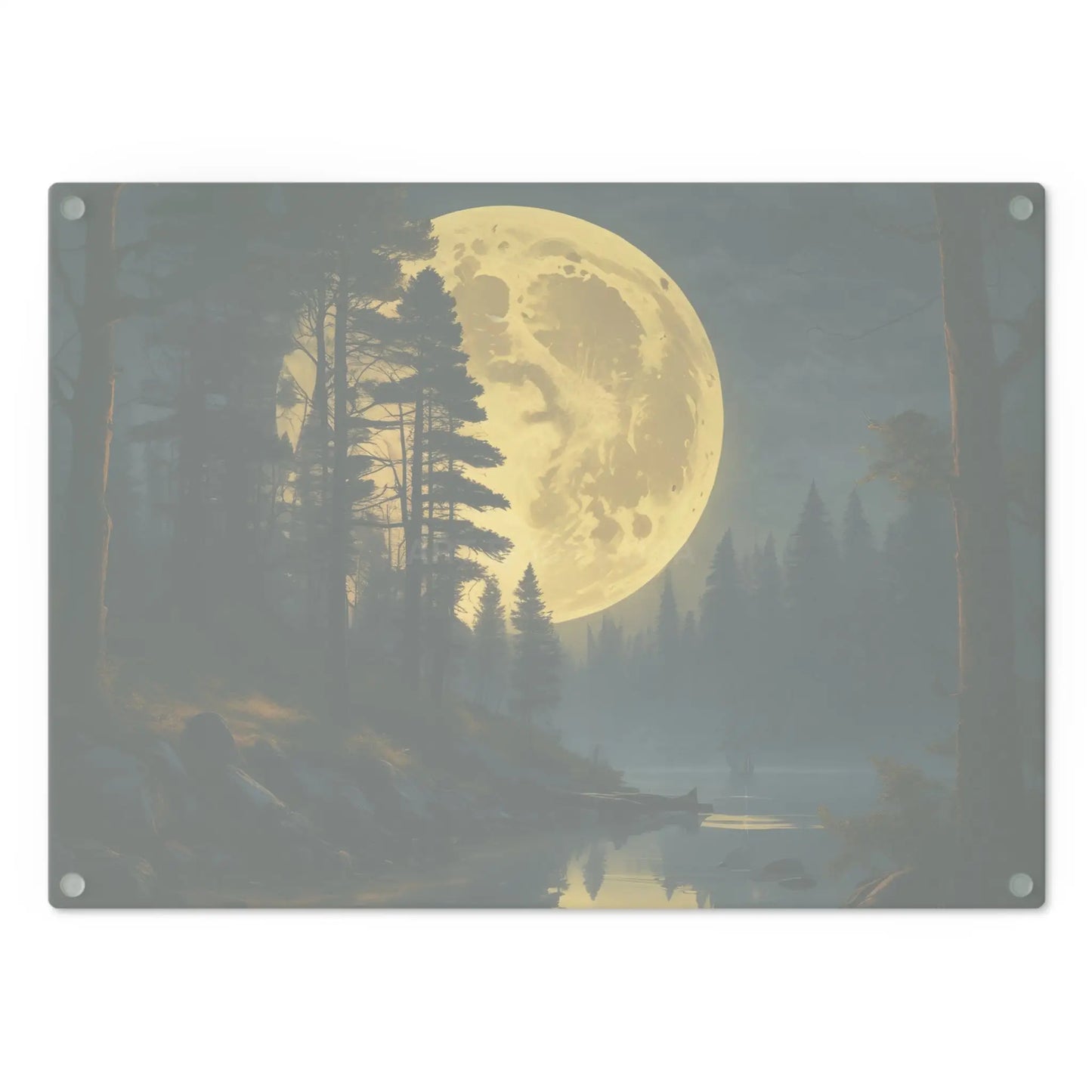Moonlit Forest Cutting Board — Scenic Full Moon Lake Artwork - Home Decor