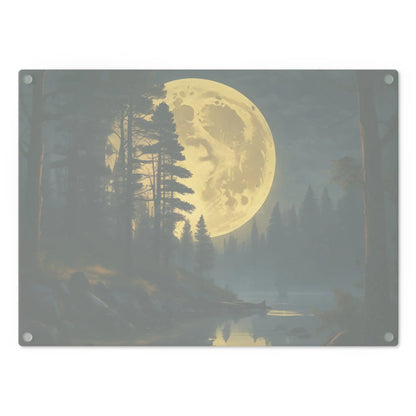 Moonlit Forest Cutting Board — Scenic Full Moon Lake Artwork - Home Decor