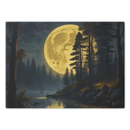 Moonlit Forest Cutting Board — Scenic Full Moon Lake Artwork - Home Decor