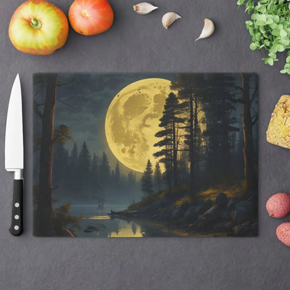 Moonlit Forest Cutting Board — Scenic Full Moon Lake Artwork - Large - Home Decor