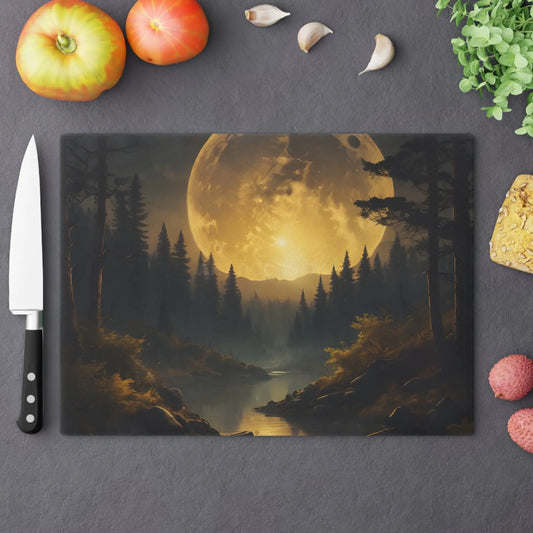 Moonlit Forest Cutting Board — Scenic Full Moon Landscape Glass Board - Large - Home Decor