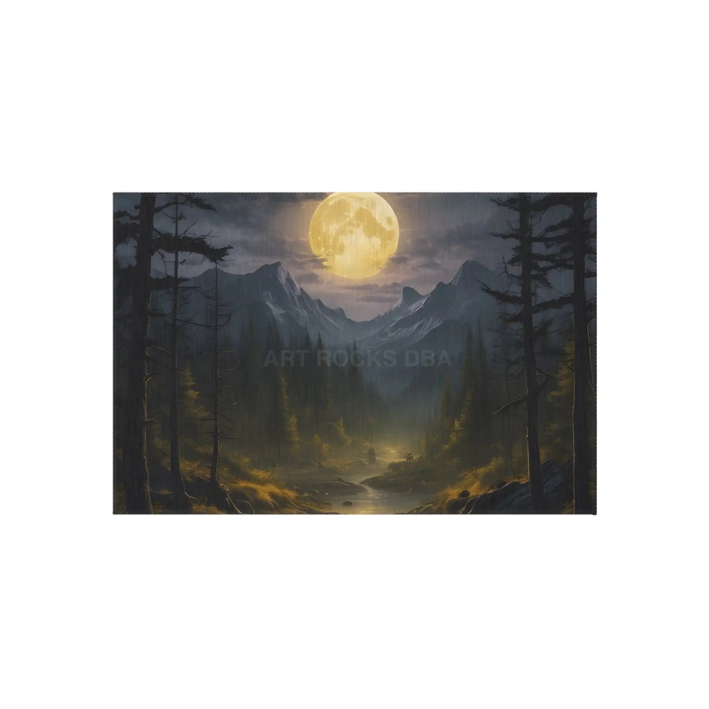 Moonlit Forest in The Mountains Outdoor Rug Nature Decor Patio Accessory Camping Essentials Boho Style Rug Garden Mat
