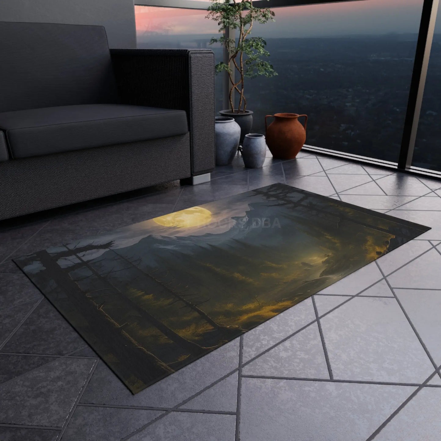 Moonlit Forest in The Mountains Outdoor Rug Nature Decor Patio Accessory Camping Essentials Boho Style Rug Garden Mat