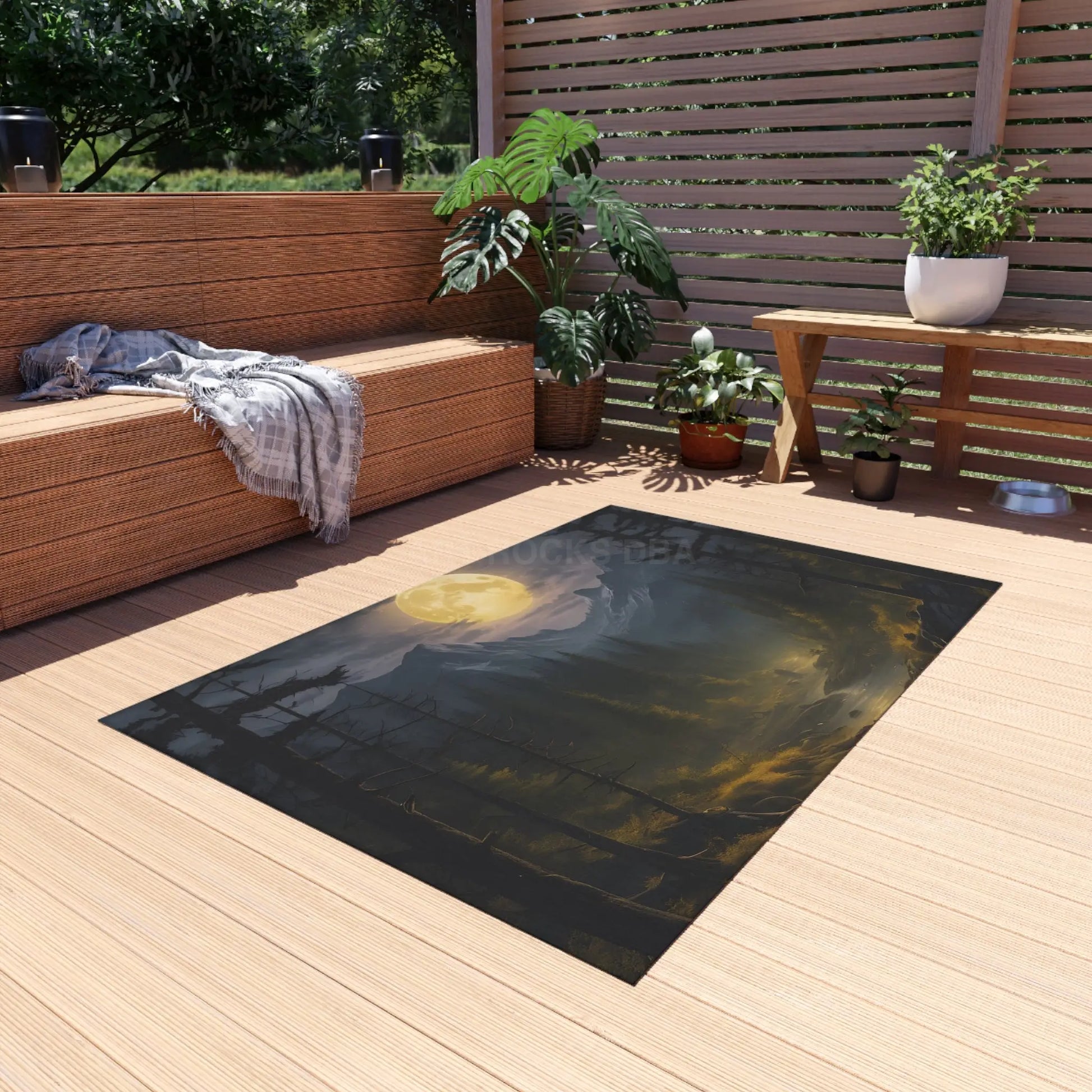 Moonlit Forest in The Mountains Outdoor Rug Nature Decor Patio Accessory Camping Essentials Boho Style Rug Garden Mat