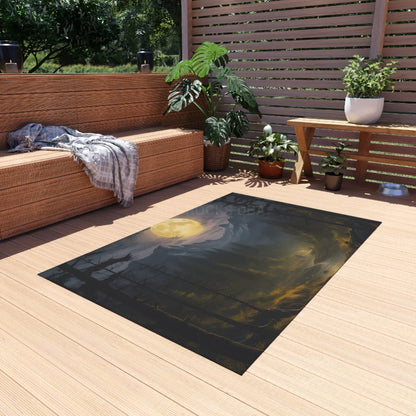 Moonlit Forest in The Mountains Outdoor Rug Nature Decor Patio Accessory Camping Essentials Boho Style Rug Garden Mat